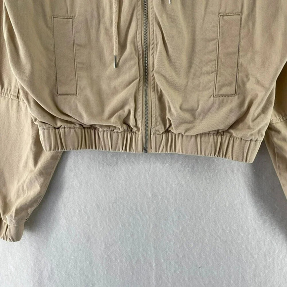 Forever 21 Jacket Womens Sz S Beige Full-Zip Flannel Lined Hooded Bomber Cropped - Picture 6 of 9